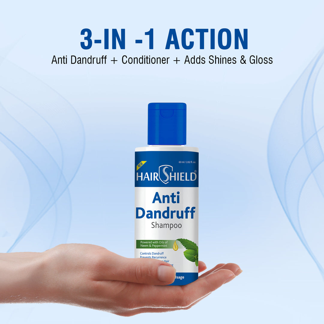 Hairshield Anti Dandruff Shampoo 60ml with Free 10ml Anti Dandruff Cream | Climbazole, ZPTO, Neem & Peppermint Formula | Prevents Recurrence, Hydrates & Conditions Hair | Powerful Duo for Men & Women
