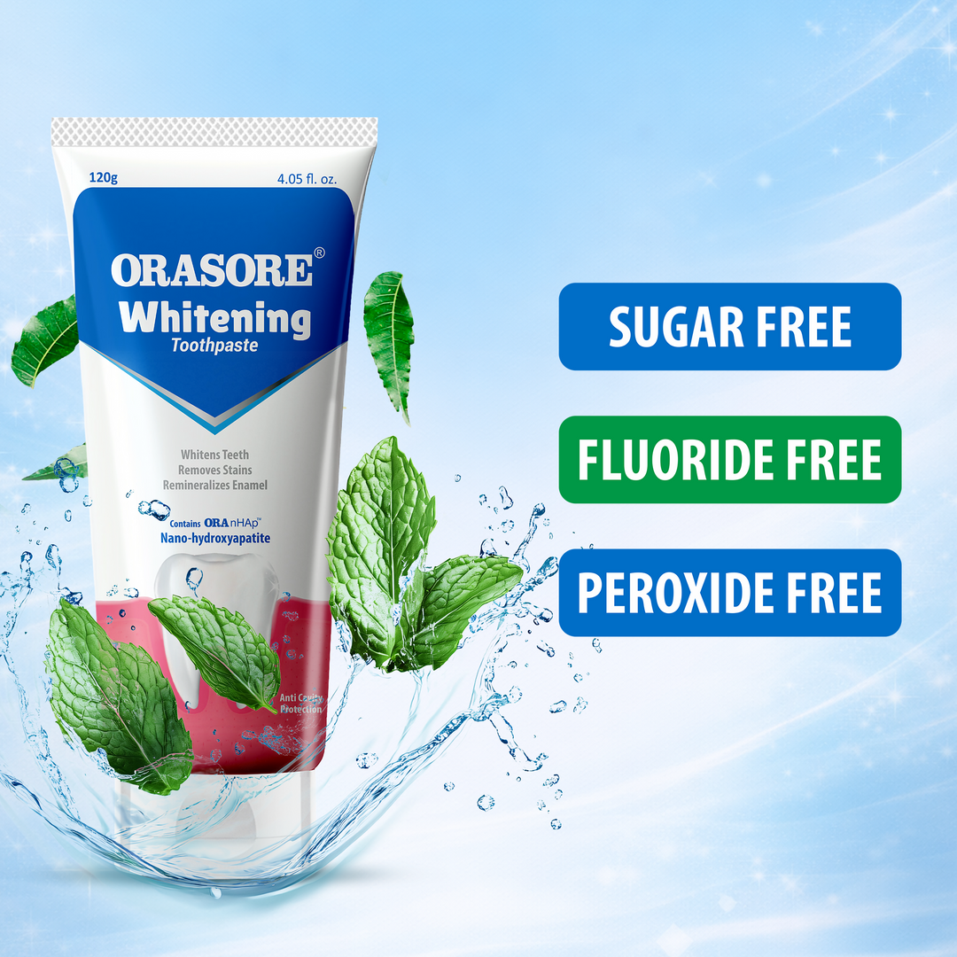 Orasore Whitening Toothpaste 120gm with nHAp | Peroxide-Free | Enamel Remineralizer | Natural Extracts to Reduce Sensitivity, Fight Cavities & Remove Gum Diseases