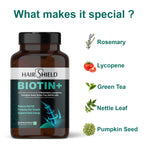 Load image into Gallery viewer, Hairshield Biotin+ Tablets with Rosemary, Green Tea, Lycopene, Pumpkin Seed | 100% RDA Biotin | Reduces Hairfall &amp; Supports Healthy Skin, Hair &amp; Nails | Vegetarian 60 Tablets