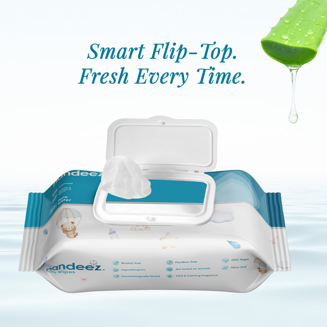 Handeez Baby Wipes with 99% Pure Water | Vitamin E & Aloe Vera | Unscented & Ultra Soft for Sensitive Skin | Free from Sulphates, Parabens & Alcohol 72 Count (Pack of 2)