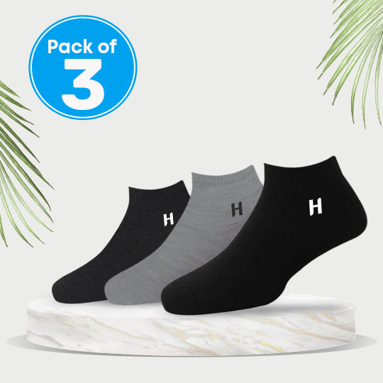 Heelmate Ankle Length Socks | Breathable, Soft & Sustainable Fabric | Ultimate Comfort &amp; Moisture Retention | Daily Wear & Sporty | Pack of 3