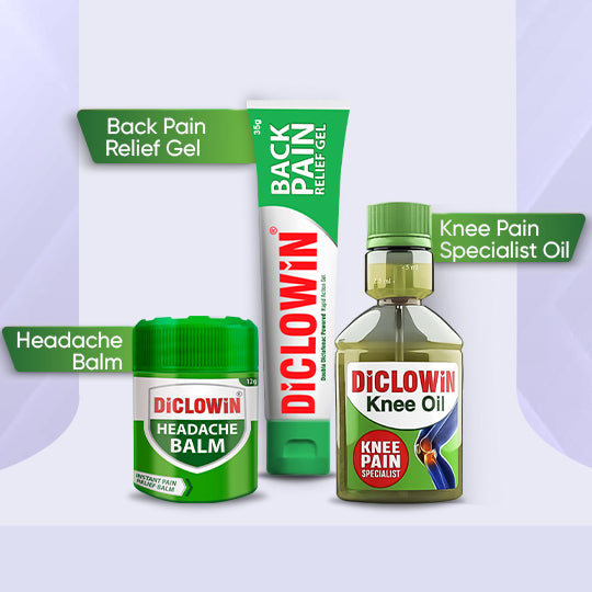 DiCLOWiN Knee Oil(60ml), Back Pain Relief Gel & Headache Balm Combo