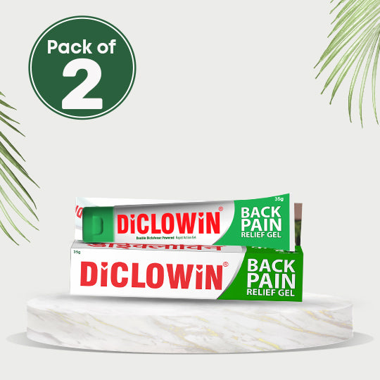 DiCLOWiN Back Pain Relief Gel (Pack of 2) | Quattro-formulation | Non-Staining, Non-Burning | Clincally Proven for Rapid Relief & Long Lasting Cooling Sensation