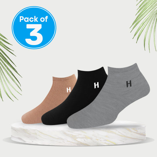 Heelmate Ankle Length Socks | Breathable, Soft & Sustainable Fabric | Ultimate Comfort &amp; Moisture Retention | Daily Wear & Sporty | Pack of 3