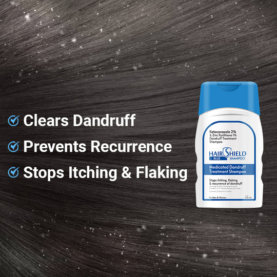Hairshield Blue Medicated Dandruff Treatment Shampoo (110 ML) with Free Neem Comb Powerful Anti Dandruff Formula with Ketoconazole & ZPTO | High Quality Neem Comb for Hair Protection