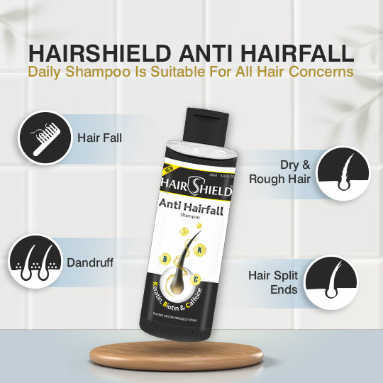 Hairshield Anti Hairfall Daily Shampoo | Plant Keratin, Biotin & Caffeine | Cleanses Scalp, Controls Frizz, Hair Breakage & Split Ends | Developed by Experts | Paraben Free | Shining Black | 100ml