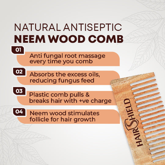 Hairshield Neem Comb (Pack of 2) | Anti Hairfall & Anti Dandruff Comb | Detangling, Anti Frizz & Shine Enhancer | Suited For All Hair Types | Wide Tooth Original Neem Wood Comb