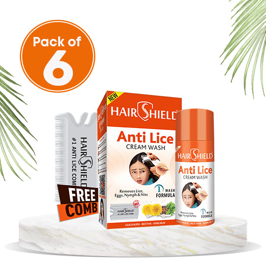 Hairshield Anti Lice Cream Wash (Pack of 6) Each Pack with New Big Lice Specialist Comb | Made with Guldaudi, Reetha & Shikakai