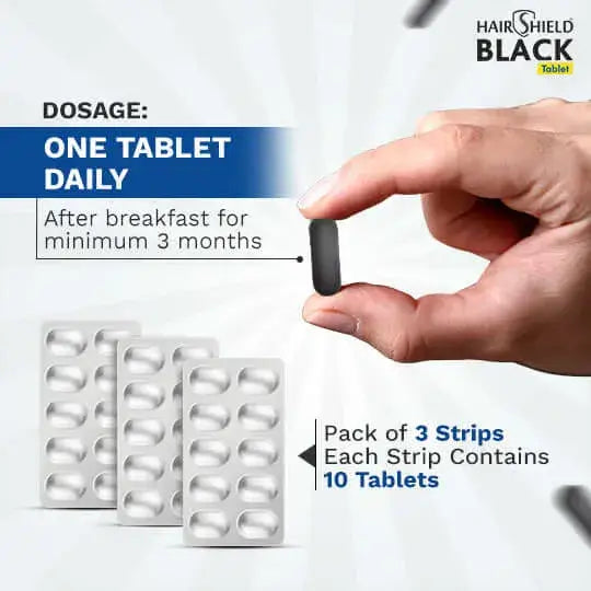 Hairshield Black Tablets for Men |30 Days Pack | Powered with 33 Ingredients including Biotin, Ashwagandha, Millets | Promotes Hair Growth, Stops Hairfall, Reduces Breakage & Receding Hairline | Free Neem Comb