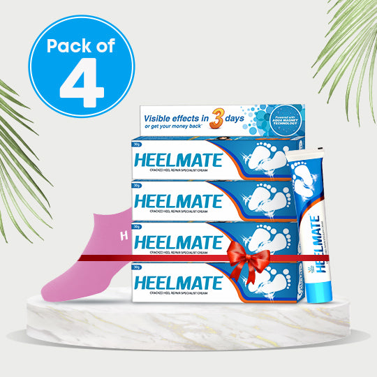 Heelmate Daily Foot Care Combo | Cracked Heel Repair Cream Pack of 4 with Free Ankle Length Socks (Pink) | Deep Moisture & Soothing Care for Dry Heels | Feather-Touch Socks Included