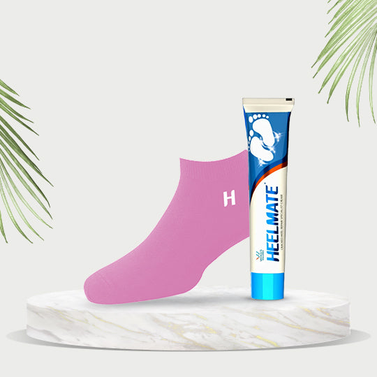 Heelmate Daily Foot Care Combo | Cracked Heel Repair Cream Pack of 1 with Ankle Length Socks (Pink) | Deep Moisture & Soothing Care for Dry Heels | Feather-Touch Socks Included