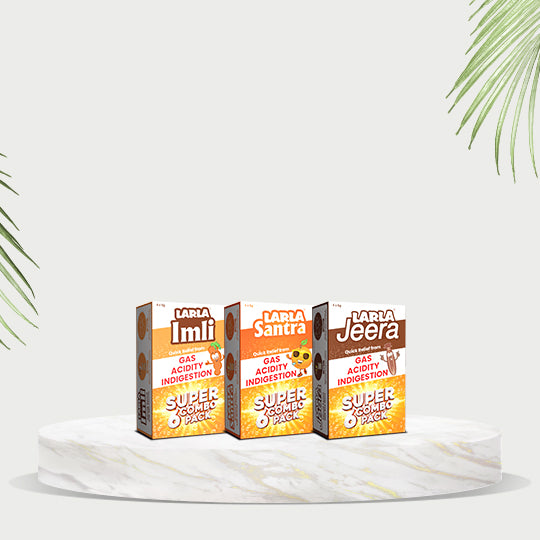 Larla Super 6 Combo Pack | Natural Digestive Powder | Quick Relief from Gas, Acidity & Indigestion | Jeera, Santra & Imli Each Flavour 6 x 5g Sachets | Tasty & Effective | (Pack of 3)