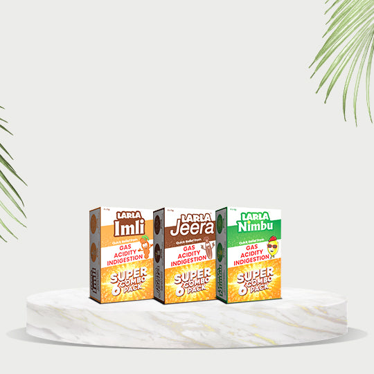 Larla Super 6 Combo Pack | Natural Digestive Powder | Quick Relief from Gas, Acidity & Indigestion | Jeera, Nimbu & Imli Each Flavour 6 x 5g Sachets | Tasty & Effective | (Pack of 3)