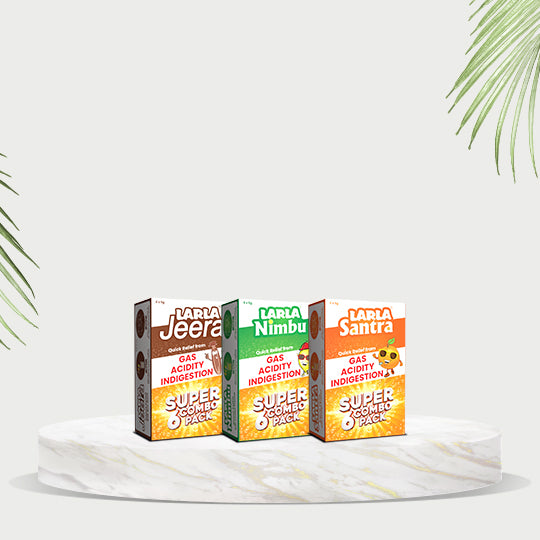 Larla Super 6 Combo Pack | Natural Digestive Powder | Quick Relief from Gas, Acidity & Indigestion | Jeera, Santra & Nimbu Each Flavour 6 x 5g Sachets | Tasty & Effective | (Pack of 3)