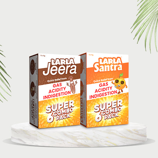 Larla Super 6 Combo Pack | Natural Digestive Powder | Quick Relief from Gas, Acidity & Indigestion | Jeera & Santra Each 6 x 5g Sachets | Tasty & Effective | (Pack of 2)