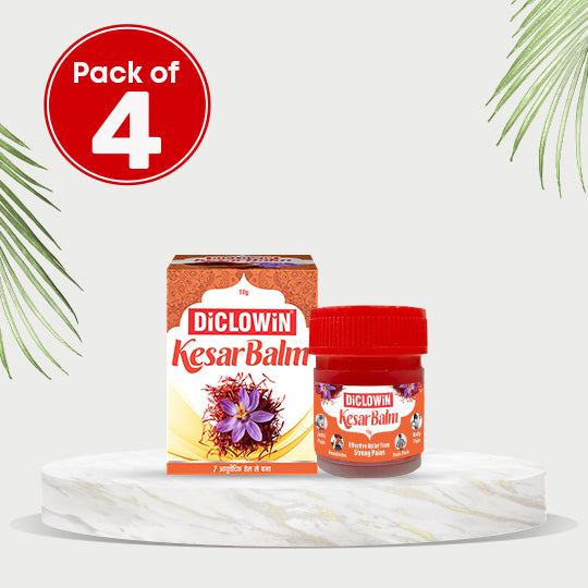 Diclowin Kesar Balm | Ayurvedic Pain Relief Balm with Saffron | Effective for Joint Pain, Headache, Back Pain, and Body Aches (Pack of 4 )