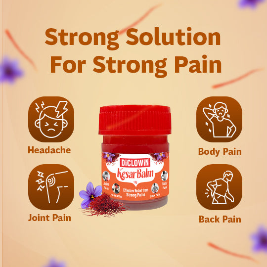 Diclowin Kesar Balm | Ayurvedic Pain Relief Balm with Saffron | Effective for Joint Pain, Headache, Back Pain, and Body Aches (Pack of 4 )