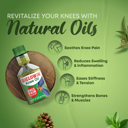 DiCLOWiN Knee Oil (60ml) | (Pack of 2) | Provides Joint, Knee, Ortho Pain & Arthritis Relief with Deep Penetrating Action for Lasting Comfort & Mobility | Blend of Science & Ayurveda | Unique Bottle, Non-Greasy Oil, Effective, Rich Aroma