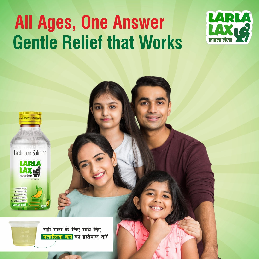 Larla Lax Lactulose Solution IP | Sugar Free Oral Solution | Lemon Flavour | Softens Stools & Supports Gut Health | Prebiotic Effect for Digestive Comfort | Gas & Bloating Relief 100ml (Pack of 2)