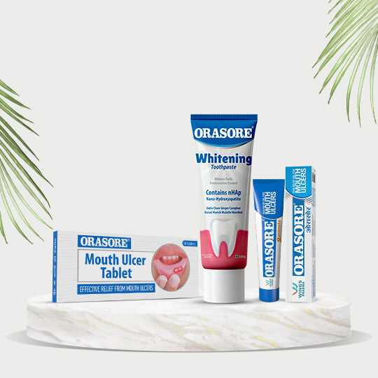 Orasore Perfect Trio Combo | Mouth Ulcer Gel 12g + Mouth Ulcer Tablets (10) with Free Pen + nHAp Whitening Toothpaste 100g