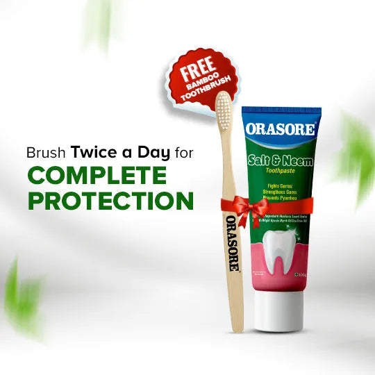 Orasore Salt & NeemToothpaste 100g with Bamboo Brush Inside | Namak, Neem, Vajradanti, Clove, Tulsi, Lemon & Aloe Vera | Fights Pyorrhea, Reduces Sensitivity, Whitens Teeth & Stops Dental Pain (Pack of 2)