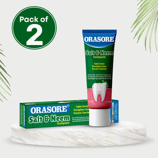 Orasore Salt & NeemToothpaste 100g with Bamboo Brush Inside | Namak, Neem, Vajradanti, Clove, Tulsi, Lemon & Aloe Vera | Fights Pyorrhea, Reduces Sensitivity, Whitens Teeth & Stops Dental Pain (Pack of 2)