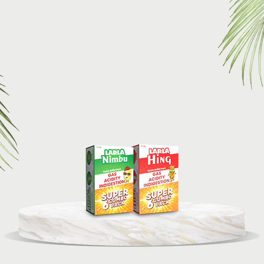 Larla Super 6 Combo Pack | Natural Digestive Powder | Quick Relief from Gas, Acidity & Indigestion | Nimbu & Hing Flavour Each 6 x 5g Sachets | Tasty & Effective | (Pack of 2)