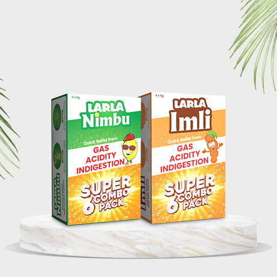 Larla Super 6 Combo Pack | Natural Digestive Powder | Quick Relief from Gas, Acidity & Indigestion | Nimbu & Imlie Flavour Each 6 x 5g Sachets | Tasty & Effective | (Pack of 2)