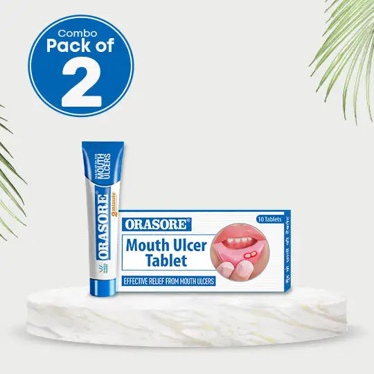 Orasore Mouth Ulcer Tablets + Gel Pack (2 Units of each)  Orasore Mouth Ulcer Complete Pack (10 Tablets + 12 g Gel) | Trusted Formula | Most Effective Brand for Mouth Ulcers | Free Pen Inside