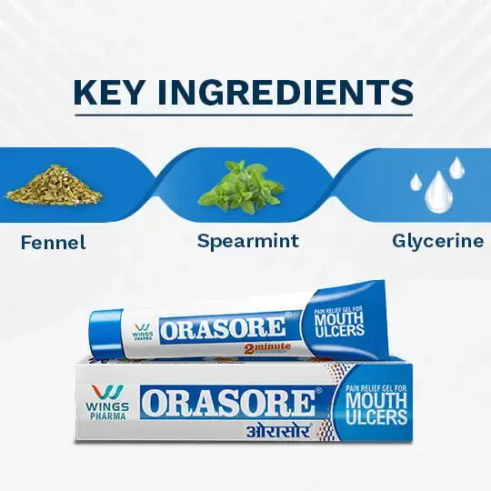 Orasore Mouth Ulcer Gel (Pack of 3) | Numbs Mouth Ulcers Pain in 2 Minutes  | Formulated with 3 active ingredients Glycerine, Spearmint & Fennel | Most Effective Brand for Mouth Ulcers