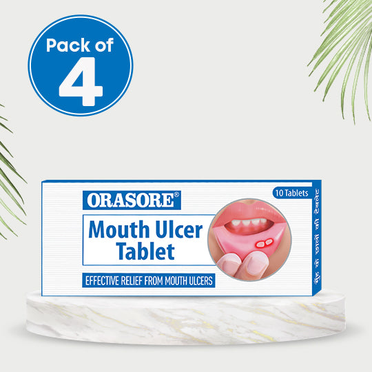 Orasore Mouth Ulcer Tablet (Pack of 4) |Contains Vitamin B2, B3, B9 and Probiotics | Provides All Round Essential Supplements to Body for Oral Ulcer Control | Free Pen Inside Every Pack
