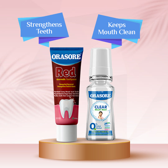 Orasore Red Toothpaste & Mouthwash Duo | 100g Paste with Free Bamboo Toothbrush  | Colorless Clear 100ml Mouthwash | Anti-Sensitivity, Anti-Bacterial, Anti-Oxidant & Anti-Inflammatory | Perfect Teeth Protection