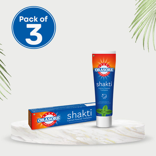 Orasore Shakti Toothpaste 100g | Whitens Teeth, Fresh Breath & Reduces Cavities | Calcium-Boost Toothpaste for Stronger Teeth & Healthy Gums (Pack of 3)