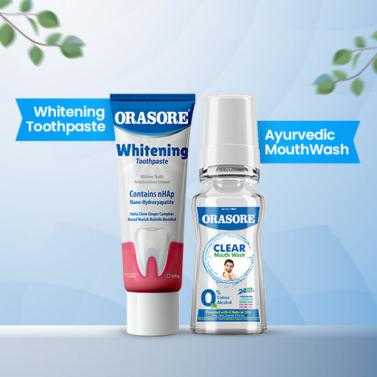 Orasore Whitening Duo | nHAp Toothpaste 100g & Clear Mouthwash 100ml | Peroxide-Free | Refreshing, Reduces Sensitivity & Whitens Teeth | No Color & No Alcohol | Free Bamboo Toothbrush