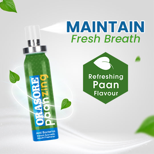 PaanZing Instant Mouth Freshener Spray by Orasore | Paan, Aloe Vera, Pudina, Peppermint, Cinnamon, Clove & Elaichi | Anti Bacterial & Long Lasting, Germ-free Blend
