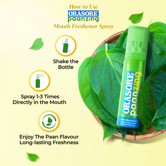 PaanZing Instant Mouth Freshener Spray by Orasore | Paan, Aloe Vera, Pudina, Peppermint, Cinnamon, Clove & Elaichi | Anti Bacterial & Long Lasting, Germ-free Blend(Pack of 2)