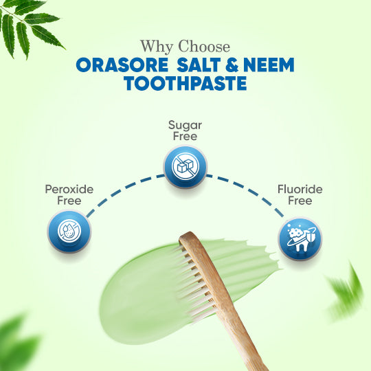 Salt & Neem Mint Freshening Combo | Orasore Salt & Neem Toothpaste 100g with Free Bamboo Toothbrush & Instant Mouth Freshener Spray 15g| Mint Cool Breath Freshener with Zero Calories