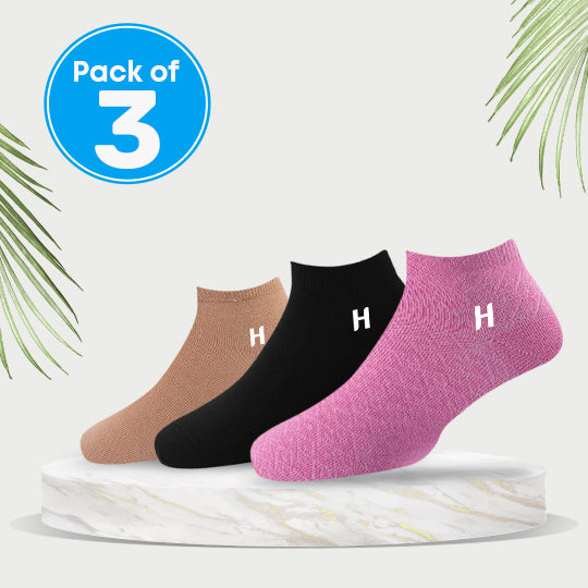 Heelmate Ankle Length Socks | Breathable, Soft & Sustainable Fabric | Ultimate Comfort &amp; Moisture Retention | Daily Wear & Sporty | Pack of 3