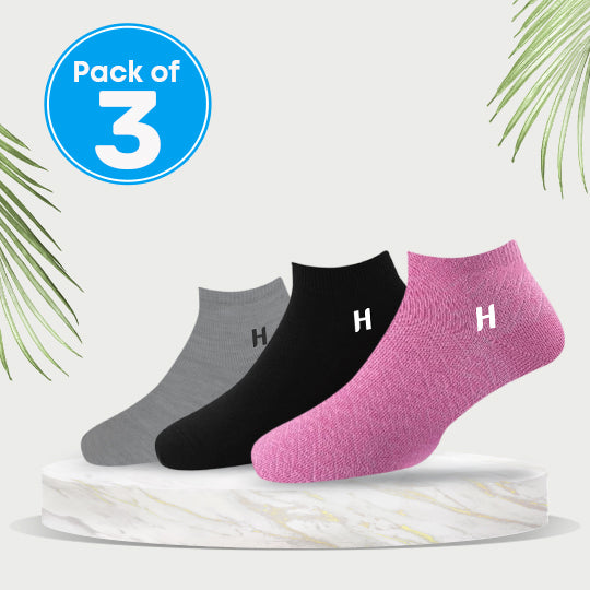 Heelmate Ankle Length Socks | Breathable, Soft & Sustainable Fabric | Ultimate Comfort &amp; Moisture Retention | Daily Wear & Sporty | Pack of 3