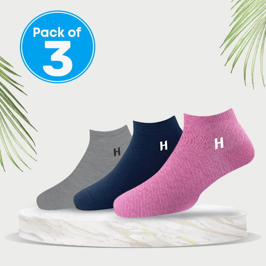 Heelmate Ankle Length Socks | Breathable, Soft & Sustainable Fabric | Ultimate Comfort &amp; Moisture Retention | Daily Wear & Sporty | Pack of 3