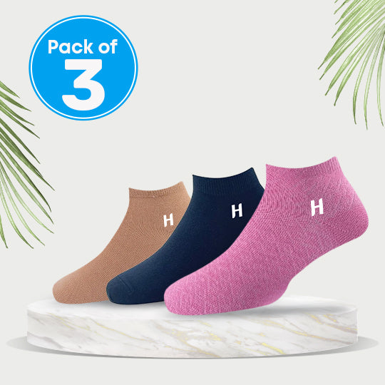 Heelmate Ankle Length Socks | Breathable, Soft & Sustainable Fabric | Ultimate Comfort &amp; Moisture Retention | Daily Wear & Sporty | Pack of 3