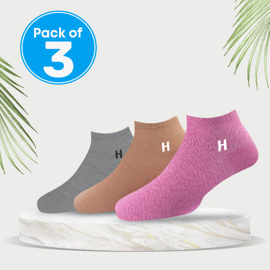 Heelmate Ankle Length Socks | Breathable, Soft & Sustainable Fabric | Ultimate Comfort &amp; Moisture Retention | Daily Wear & Sporty | Pack of 3