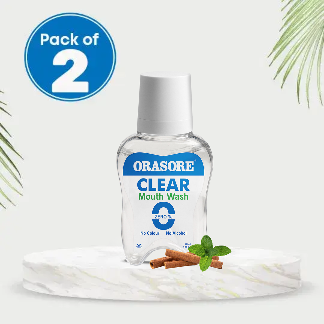 Orasore Clear Mouthwash 100ml Kills Bad Breath & Stops Tooth Decay | 100% Ayurvedic with 12 Ingredients including Miswak, Clove Oil, Tulsi | No Colors | No Alcohol | Suitable for Men, Women, Children (Pack of 2)