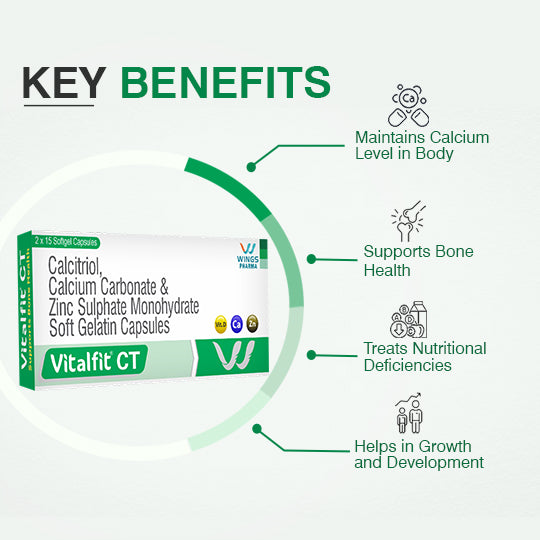 Vitalfit CT Calcium Carbonate Zinc Vitamin D Softgels | Multimineral Support for Cardiac, Bone & Heart Health | For Men and Women