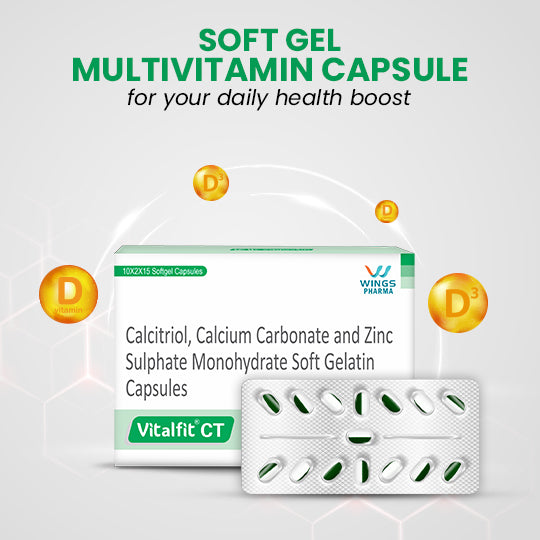 Vitalfit CT Calcium Carbonate Zinc Vitamin D Softgels | Multimineral Support for Cardiac, Bone & Heart Health | For Men and Women