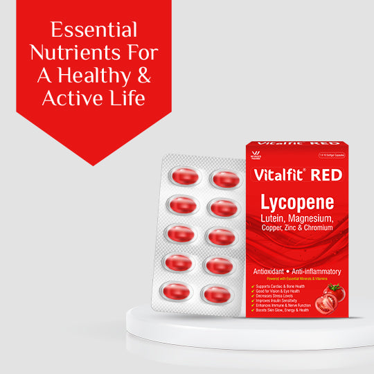 Vitalfit Red Lycopene Lutein Zinc Chromium Softgels | Anti Oxidant Supplement | Supports Cardiac, Bone, Vision & Skin Health | For Men and Women(Pack of 1)