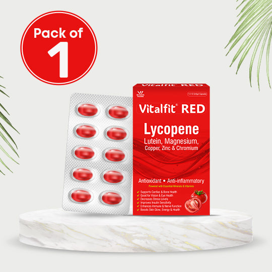 Vitalfit Red Lycopene Lutein Zinc Chromium Softgels | Anti Oxidant Supplement | Supports Cardiac, Bone, Vision & Skin Health | For Men and Women(Pack of 1)