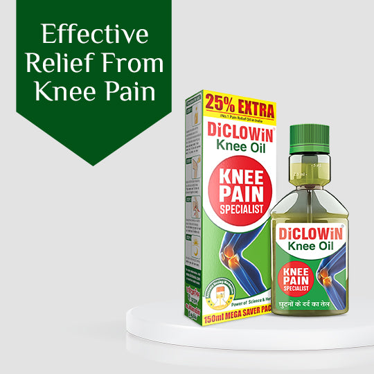 DiCLOWiN Knee Oil (150ml) | 25% Extra | Provides Joint, Knee, Ortho Pain & Arthritis Relief with Deep Penetrating Action for Lasting Comfort & Mobility | Blend of Science & Ayurveda | Unique Bottle, Non-Greasy Oil, Effective, Rich Aroma