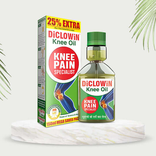 DiCLOWiN Knee Oil (150ml) | 25% Extra | Provides Joint, Knee, Ortho Pain & Arthritis Relief with Deep Penetrating Action for Lasting Comfort & Mobility | Blend of Science & Ayurveda | Unique Bottle, Non-Greasy Oil, Effective, Rich Aroma