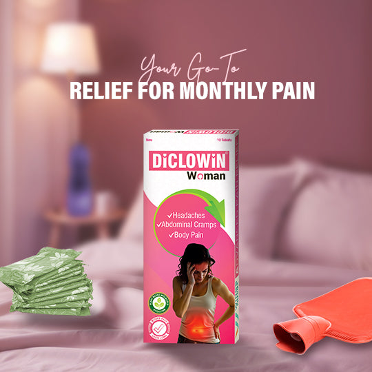 Diclowin Woman Tablets | Fast &amp; Effective Relief for Period Cramps, Headaches &amp; Body Pain | Plant-Based Hyoscine Formula | 10 Tablets(Pack of 2)